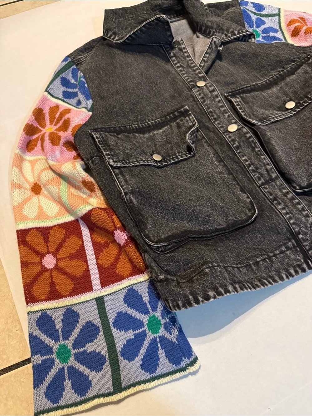 DAVI & DANI Women's
Adjustable Cuffs Multi Patch Denim Jacket (black denim) - Picture 3 of 10